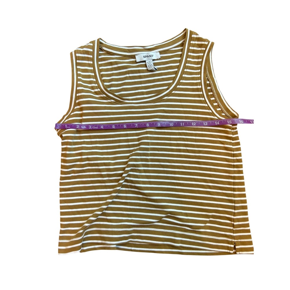 Spanx Mustard White Striped Scoop Neck Tank Top 100% Cotton Womens Size Small - Picture 7 of 9
